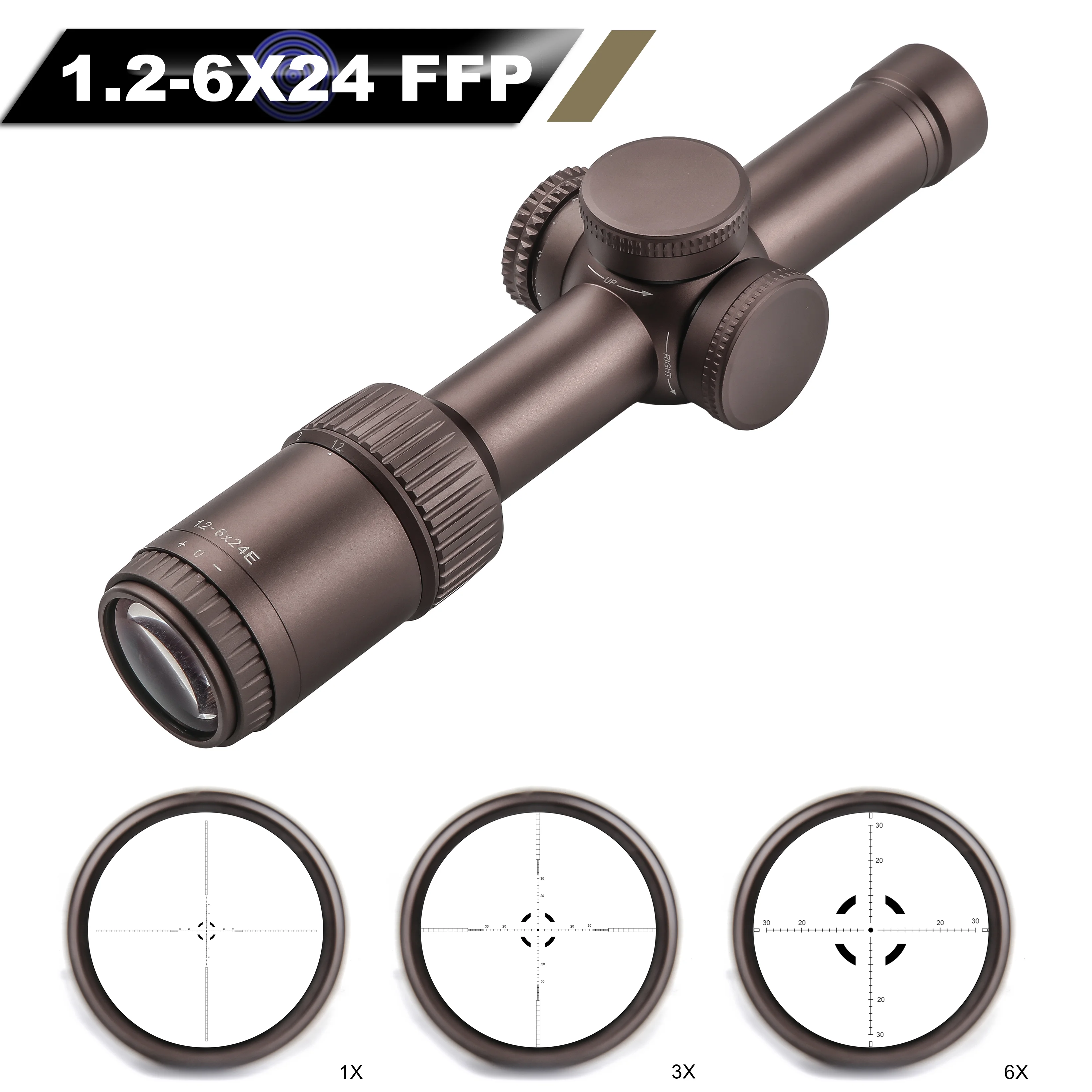 

Optics 1.2-6x24 FFP/SFP 6 Level Red Illuminated Hunting Rifle Scope Etched Glass Reticle Shooting Airsoft Riflescope .223 .308