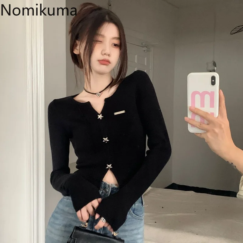 

Кроп-топ Nomikuma, весна-осень, однотонная тонкая женская одежда Y2k, винтажная элегантная уличная мода в стиле Харадзюку, футболки с длинным рукавом