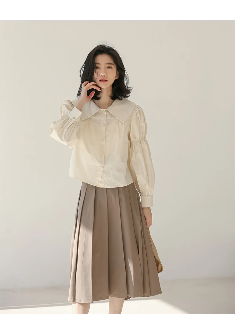 Autumn Elegant Women Pleated Drape Long Skirt Vintage High Waist Female A-line Preppy Style Mid-Calf Long Cotton Woman Skirts purple skirt