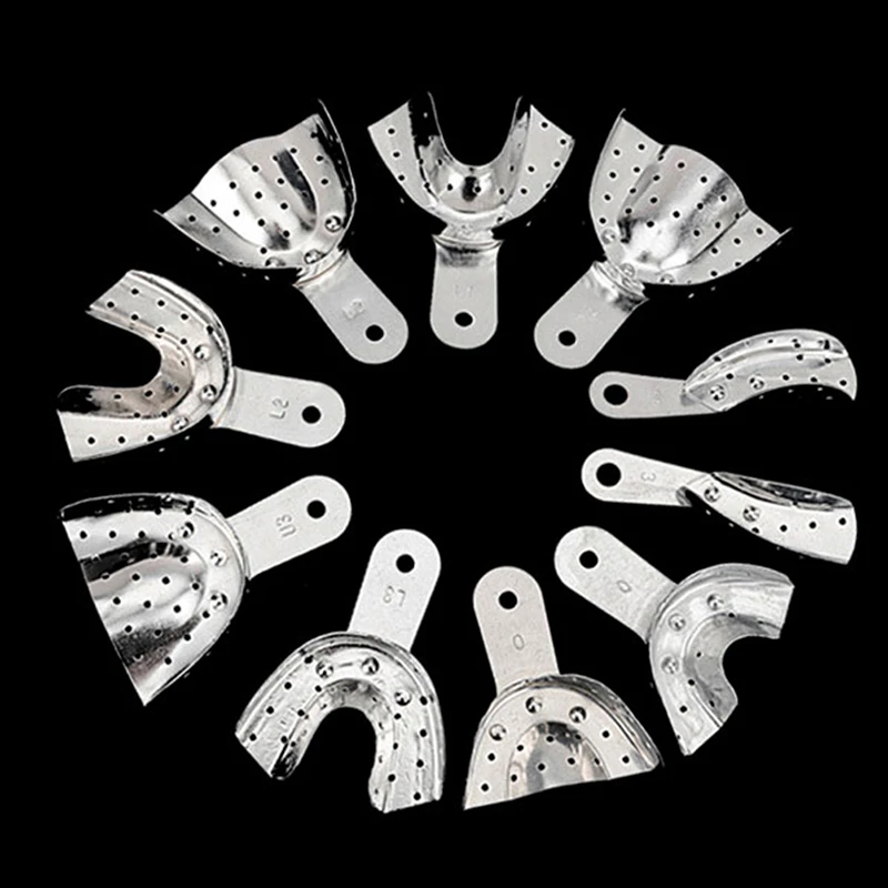 1pair Dental Lab Equipment L/m/s Size Upper Lower Stainless Steel Impression Trays Autoclavable
