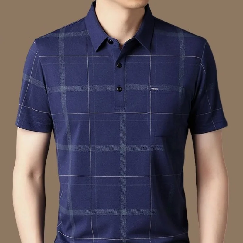 

Summer Polo Shirts for Men Turn-down Collar Casual Short Sleeve Tees Button Pockets Embroidery Loose Vintage Fashion Tops