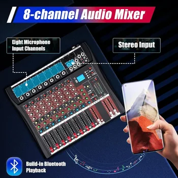 8 Channel Audio Mixer, Bluetooth USB Live Studio GDAE10 DJ Professional Mixing Console Power Amplifier Sound Board Desk System 4