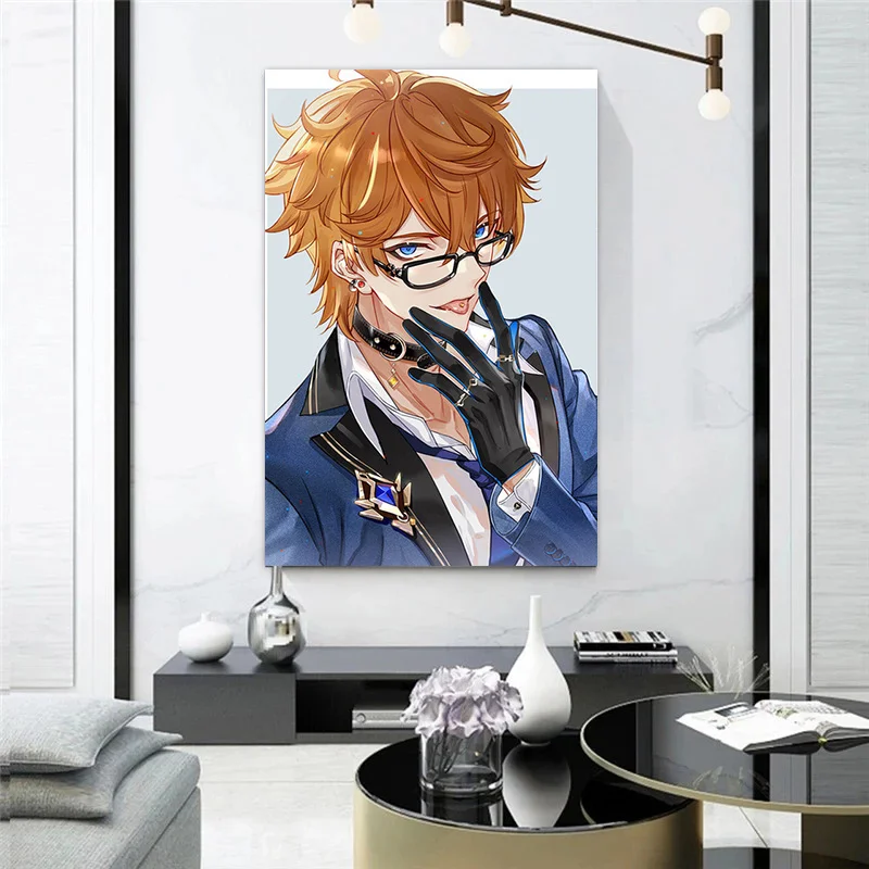 Novo anime genshin impacto personagem masculino quadros da lona e cartazes  arte parede para sala de estar jogo casa decoração - AliExpress