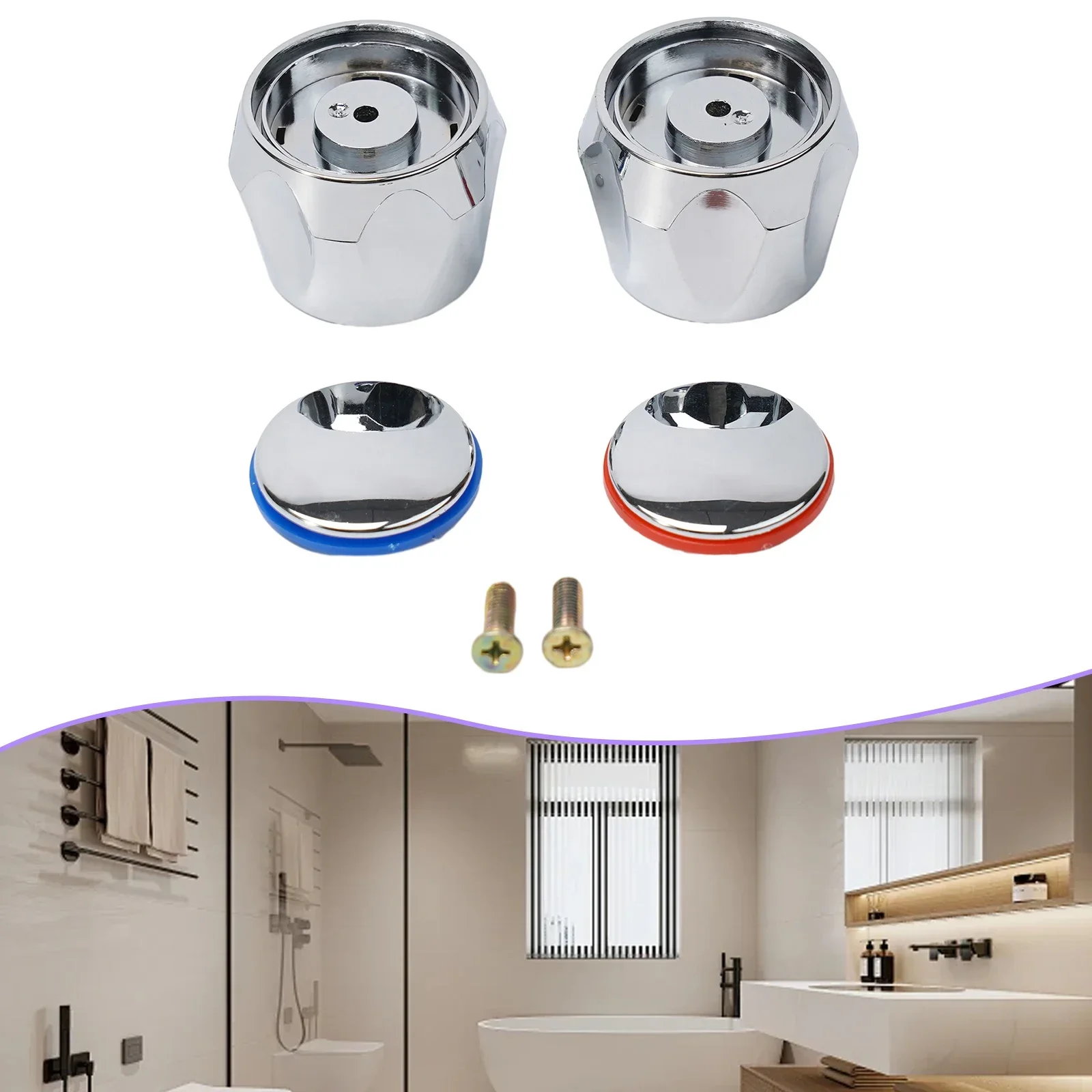 Bathroom Kit Faucet Handle Tap Handle Watering Devices 2 Handwheels + 2 Screws ABS+iron Faucet Hand Wheel Silver faucet handle
