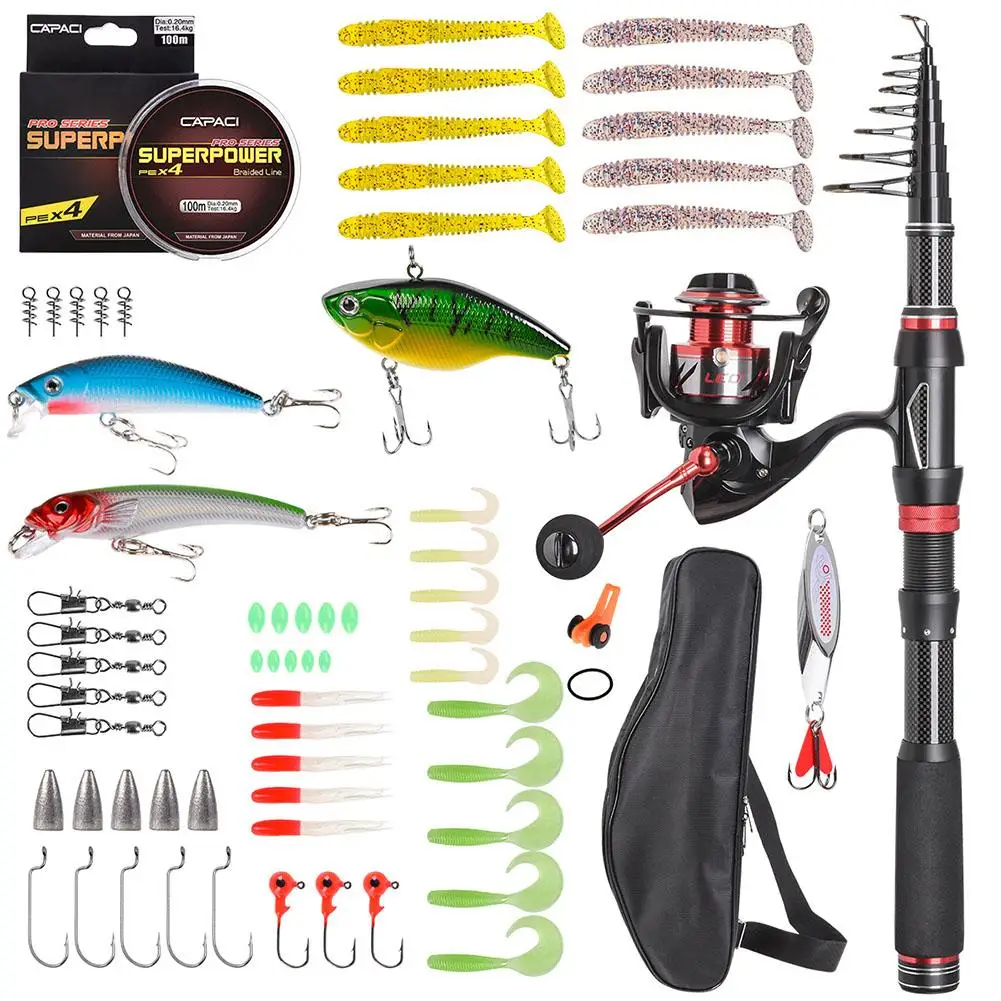 Fishing Kits For Adults Carbon Fiber Fishing Rod Kit Travel Fishing Gear Kit  With Lines Hooks Lure Carrier Bag For Beginner - AliExpress