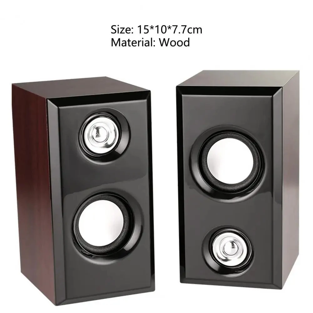 USB Wired Wood Speakers Bass Stereo Subwoofer Sound Box 3.5mm AUX Input USB Power for Desktop PC Smart Phone