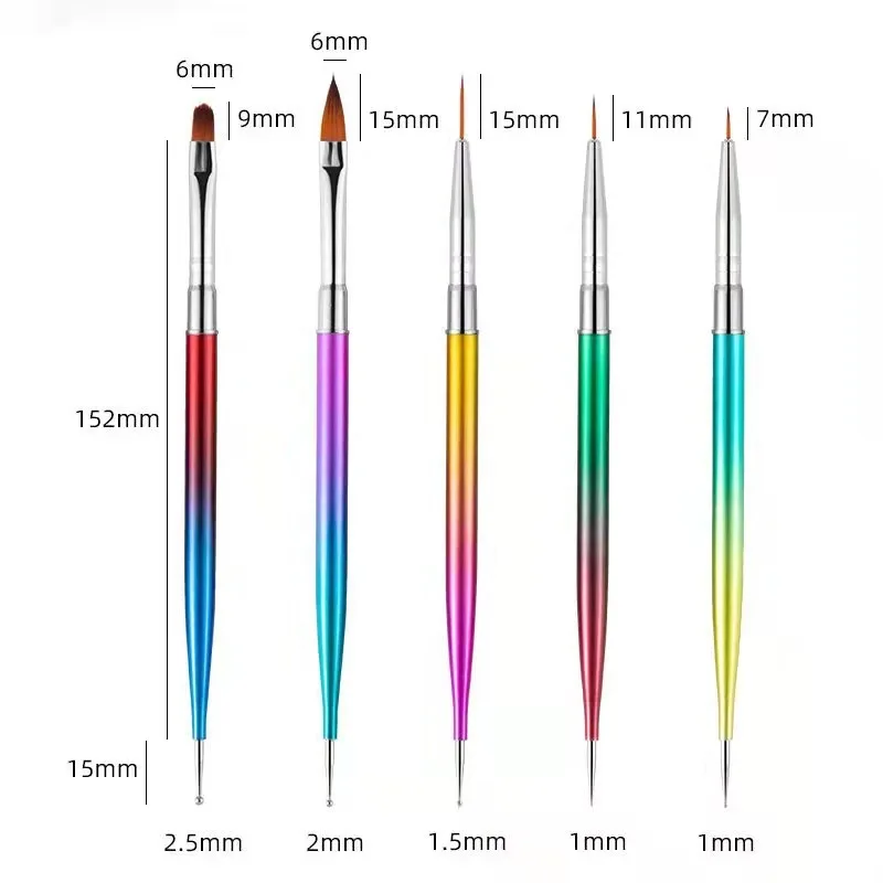 5/20Pcs Nail Art Brush Design Tip Painting Drawing Carving Dotting Pen FlatFan Liner Acrylic Gel UV Polish Manicure Tools 6