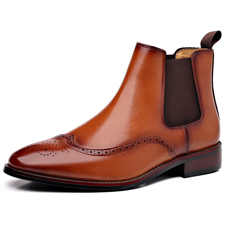 thumbnail image 2 of Chelsea Boots Men Business Ankle Boots Genuine Leather High Quality Comfortable Black Wedding Formal Dress Shoes 2 of 13