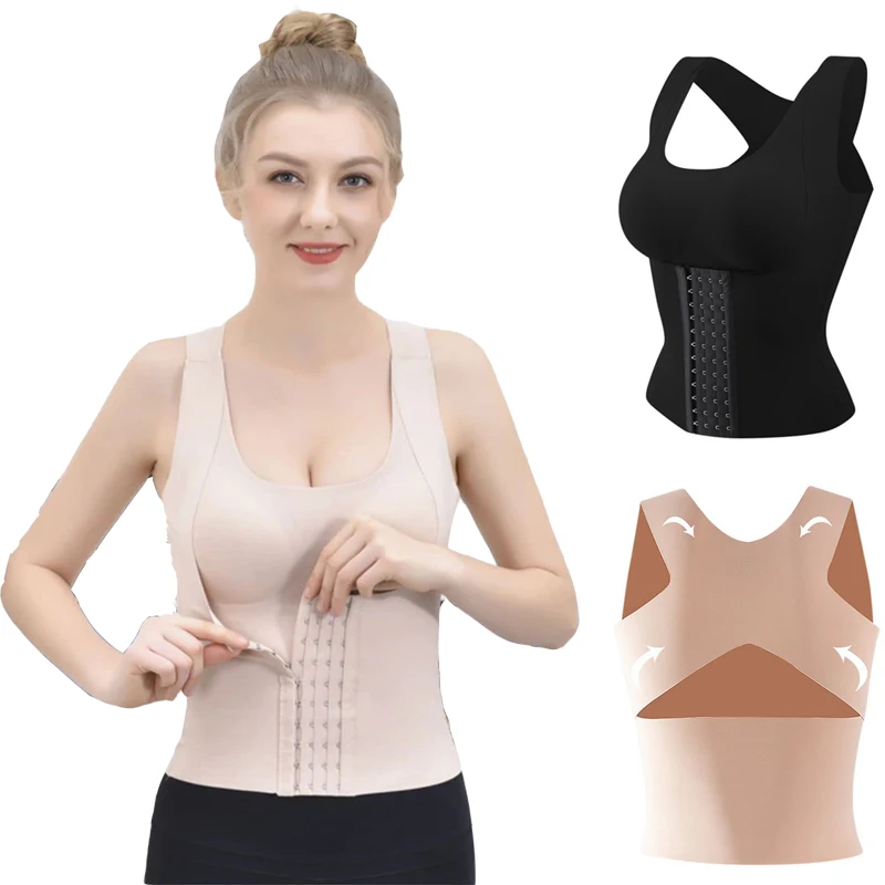 Women 3-in-1 Shapewear Padded Tummy Control Tank Top Corset Slimming Camisole Body Shaper Bra Posture Corrector Compression Vest