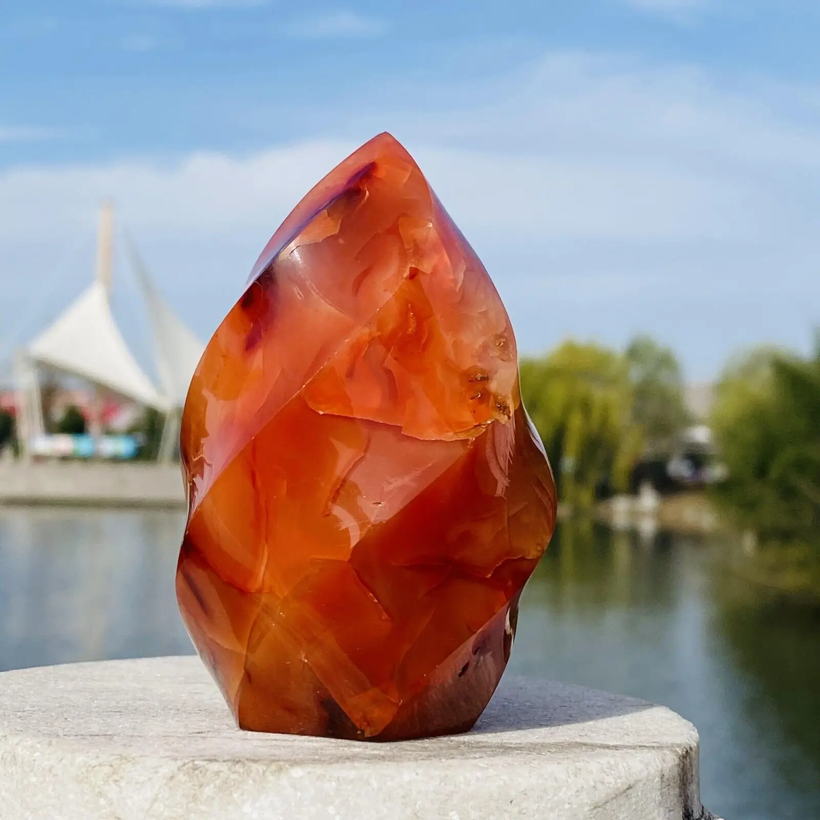 1pcNatural Red Carnelian Agate Crystal Flame Point Carved Healing