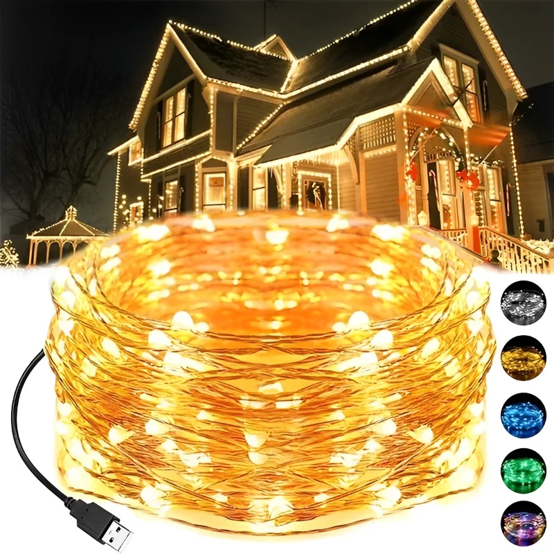 

5M 10M Waterproof USB Battery LED Lights String Copper Wire Fairy Garland Light Lamp Christmas Wedding Party Holiday Lighting