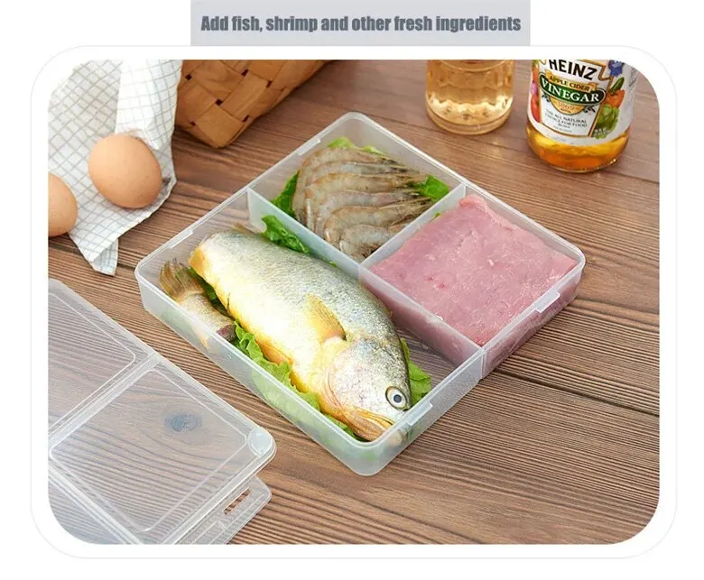 3 Grids Food Storage Box Container Fruit Vegetable Refrigerator Freezer Organizers Sub-Packed Meat Ginger Kitchen Accessories