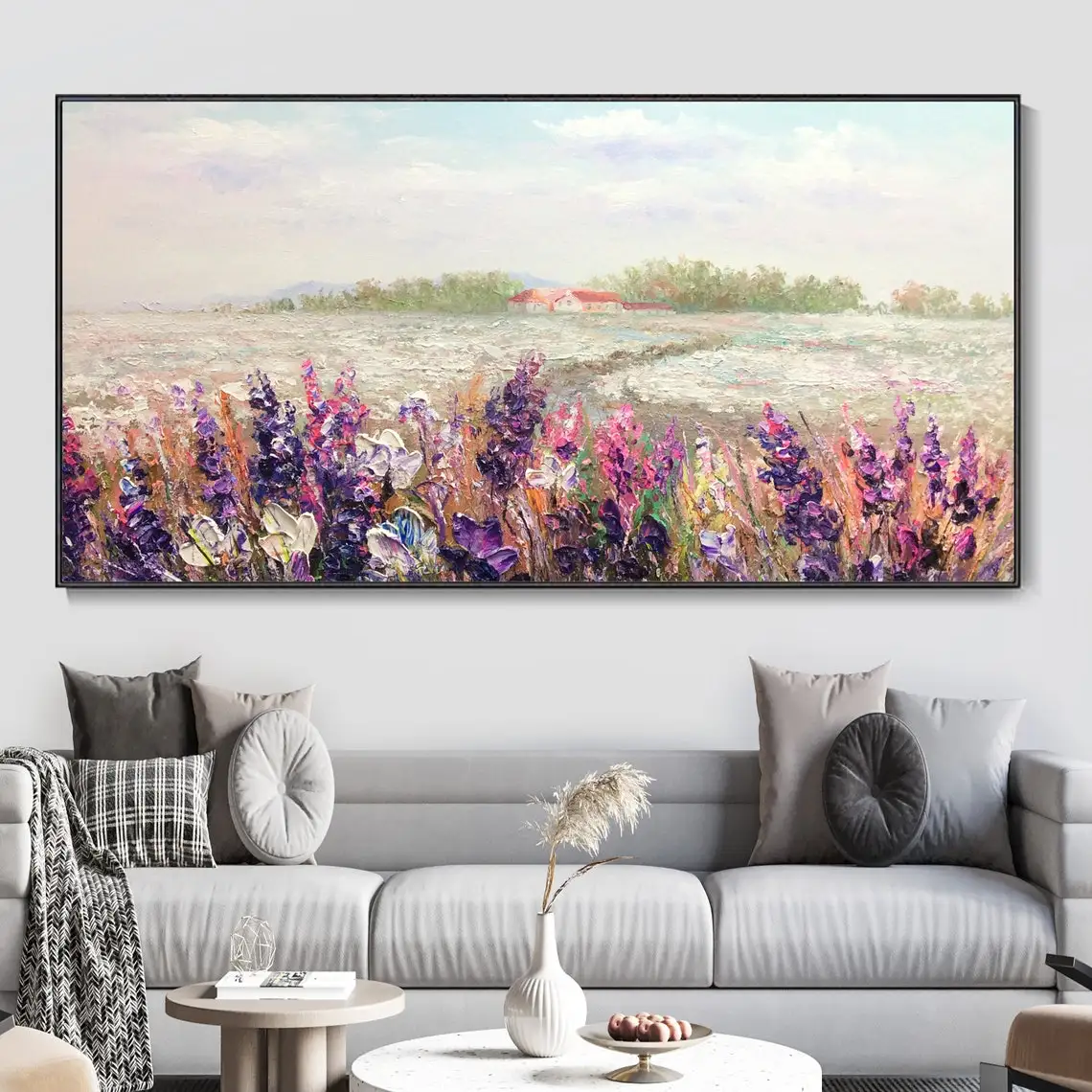 Large Abstract Landscape Oil Painting Handmade Pastoral Painting Flower Textured Hand Painted On Canvas Wall Art For Living Room