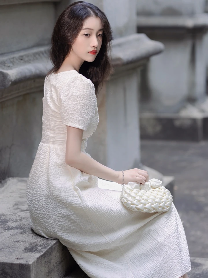 Women Vintage French Style Girly Sweet and Elegant Midi Dress