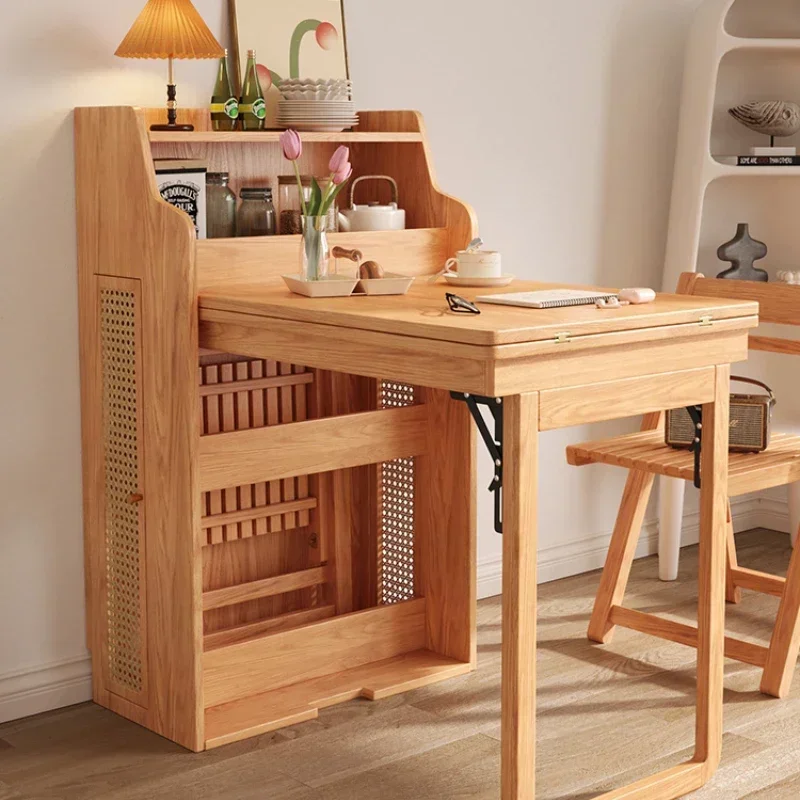 

Dining Table Side Cabinet Integrated Household Small Apartment Wood Foot Storage Retractable Net Red Dining Table and Chair