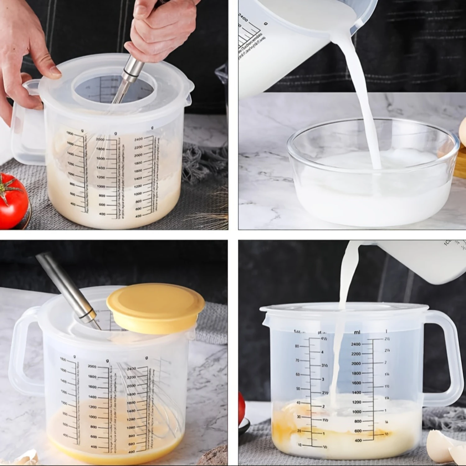Durable Mixing Bowl with Lid and Measurements-Plastic, Rust-Resistant with Handle for Baking and Salad Preparation