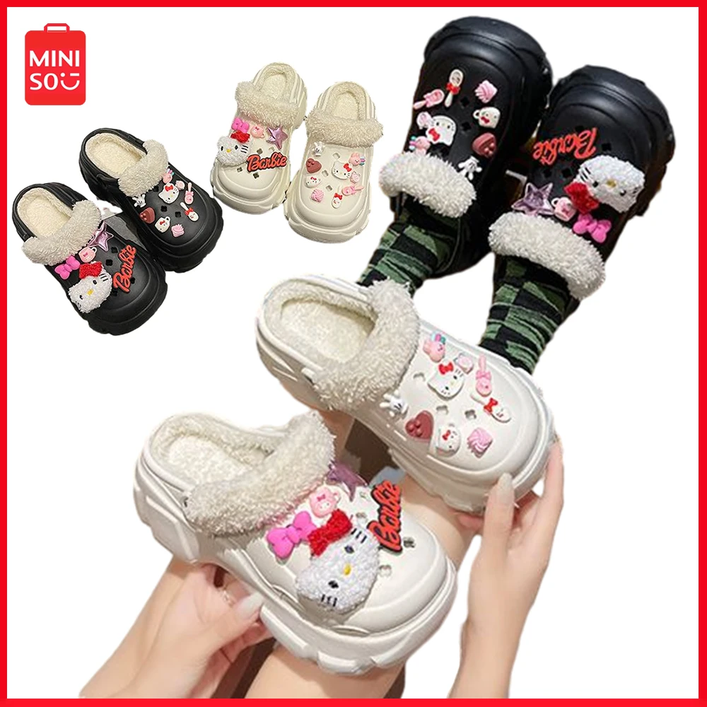 

Kawaii Sanrio Hole Slippers Hellokitty Female Heightening Shoes Fall Winter New Non-Slip Plush Warm Cotton Slippers Couple Shoes