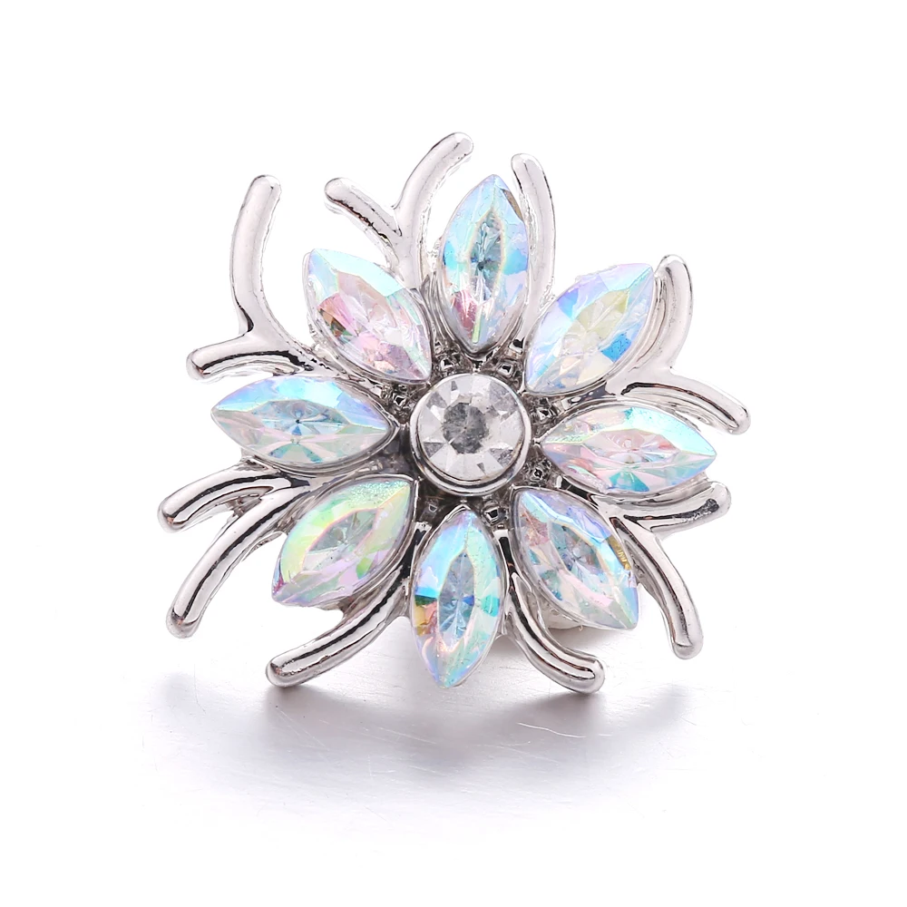 20pcs  New Snap Jewelry Crystal Rhinestone Flower 18mm Snap Buttons Fit Snap Bracelets Bangles Women Button Jewelry