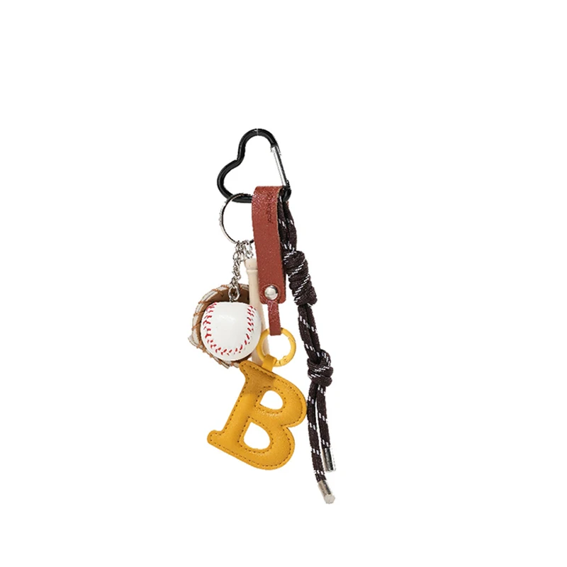 Miu Series American Style Baseball Keychain PU Leather Letter B Backpack Pendant