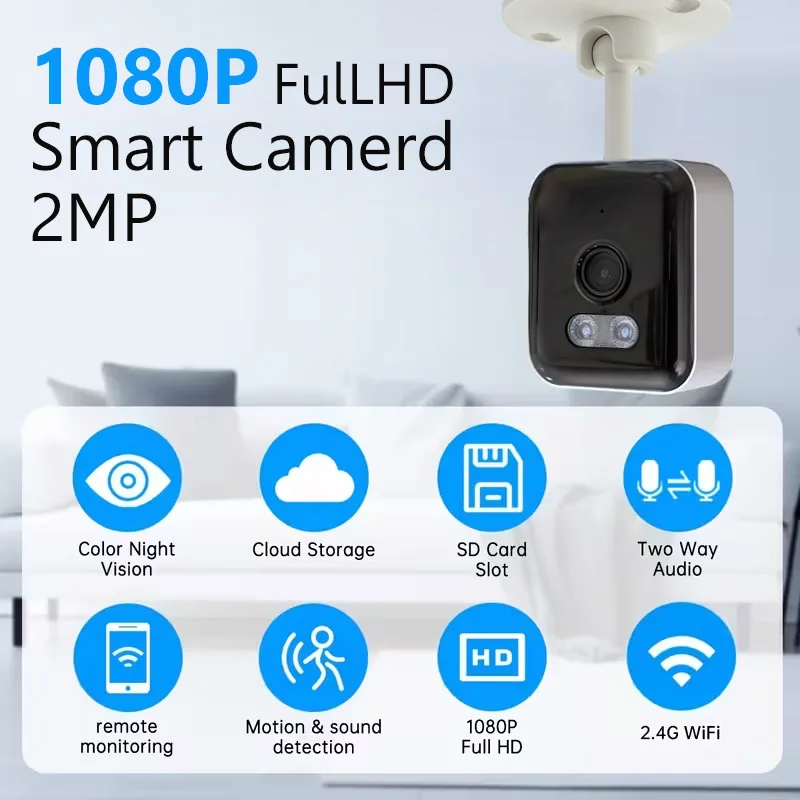 2MP HD WLAN-Mini-Überwachungskamera für den Innenbereich mit Nachtsicht, Zwei-Wege-Audio, Personenerkennung und 2,4-GHz-IP-Kamera_voghion.com