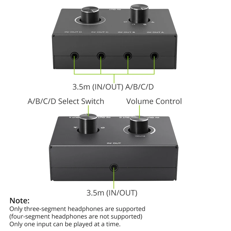 4 Way/2 Way 3.5mm Stereo Audio Switcher Bi-Directional