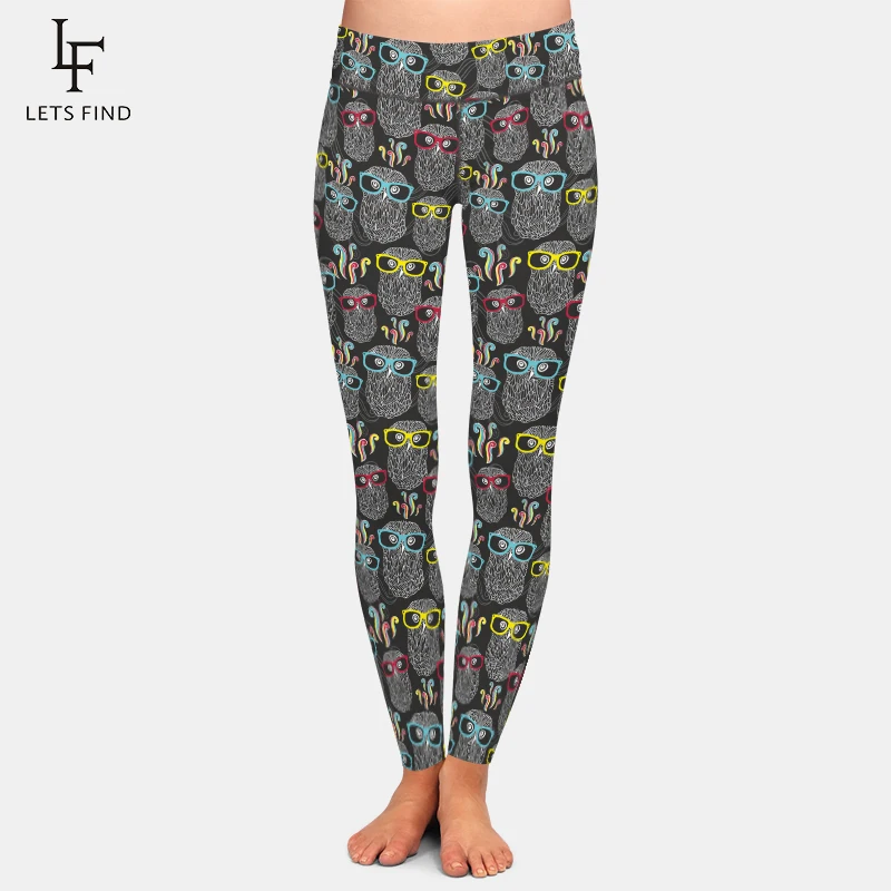 цена LETSFIND High Quaility Women Winter Warm Leggings Disco Owls In Sunglasses Print High Waist Elastic Slim Leggings