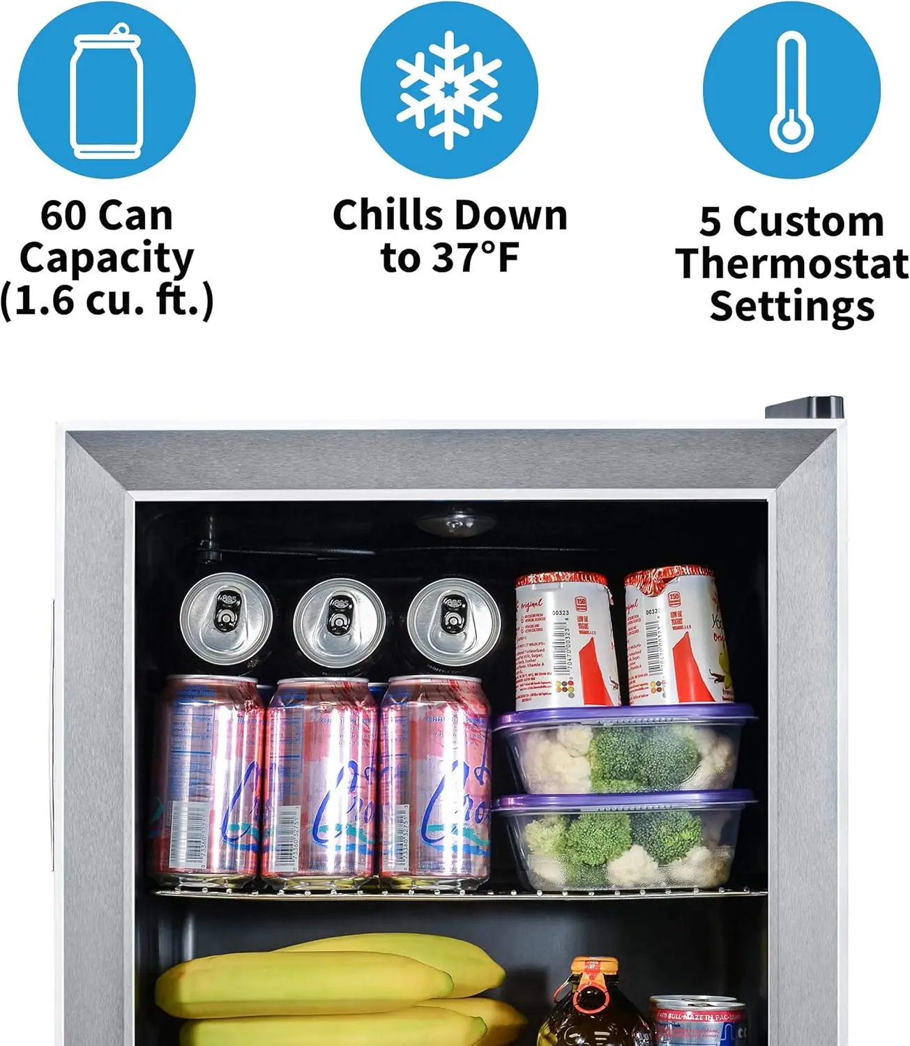 Fridge Beverage Refrigerator and Cooler, Free Standing Glass Door Refrigerator Holds Up To 60 Cans 3