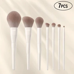 Professional Makeup Brush Set - White Cosmetic Tools for Eyeshadow, Eyeliner, and Foundation (7pcs)