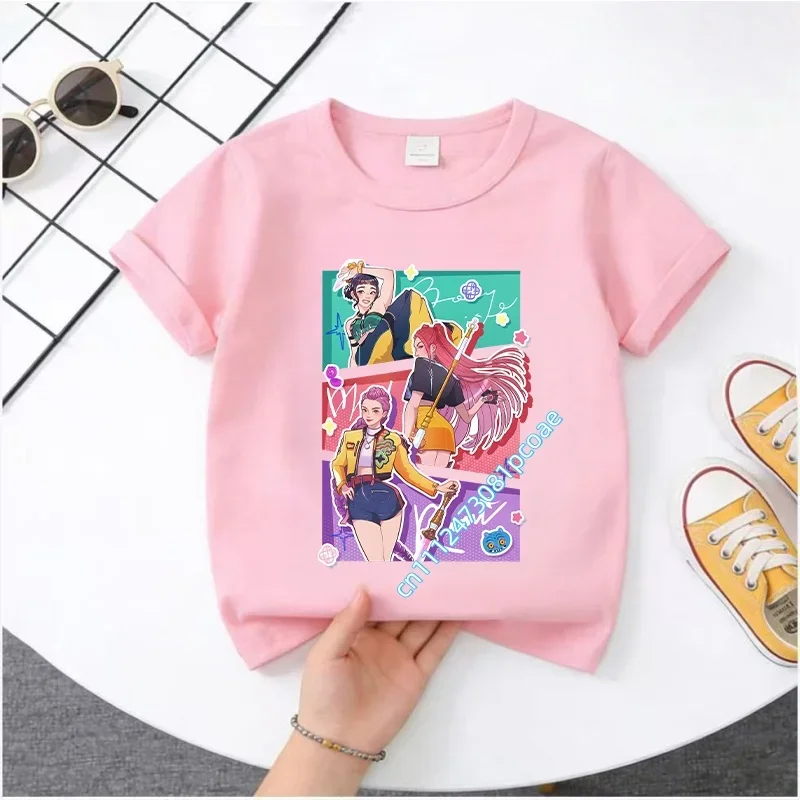 Summer Kpop Demon Hunters Kids Cartoon Anime Meme T-Shirt - Round Neck Casual Boys Top Gift