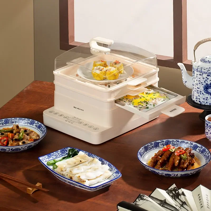 2 Layer Electric Steamer Food Steamer Drawer Type Cooking Machine Intestine Powder Machine White Color Steamed Sausage