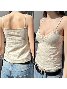 Women's Boho Style Off Shoulder Ruffle Crop Tops Floral Print Summer Sleeveless Button Up Tank Tops with Open Back Detail 4