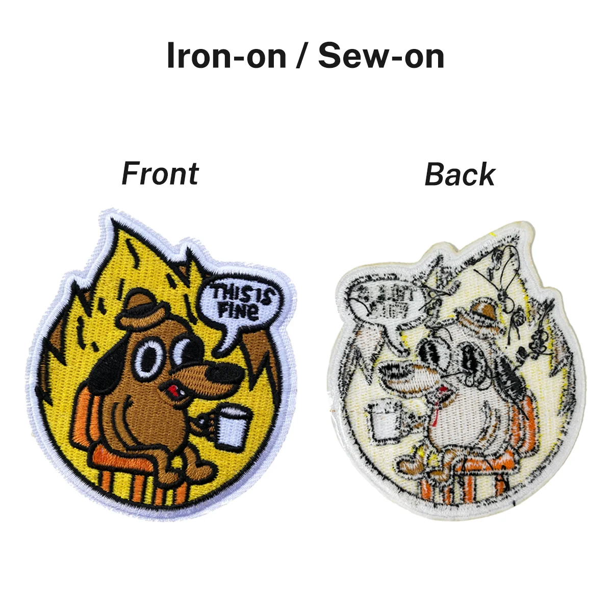 Dog Meme Patches This Is Fine Dog Meme White Edge Iron On/Sew On For Jackets Jeans Bags & More