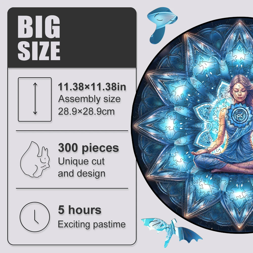 Circular Wooden Jigsaw Puzzle For Adults Chakra Yoga Vishuddha Puzzle Girls' Toys Blue Petals Wood Puzzles Home And Decoration 2