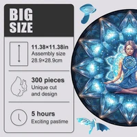 Circular Wooden Jigsaw Puzzle For Adults Chakra Yoga Vishuddha Puzzle Girls' Toys Blue Petals Wood Puzzles Home And Decoration 2