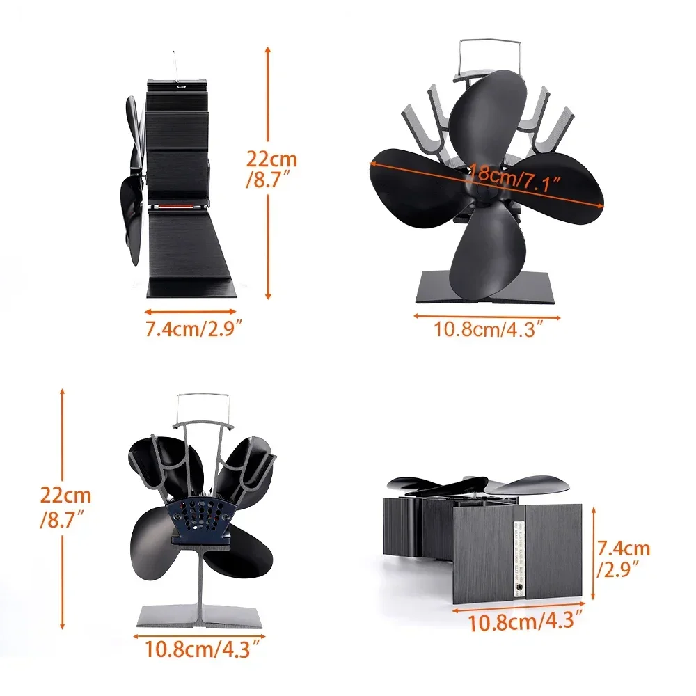 Black Fireplace Fan 4 Blade Heat Powered Stove Fan komin Log Wood Burner Eco Friendly Quiet Home Efficient Heat Distribution Fireplace Fan