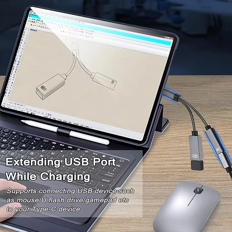 사무용 필수품 2-in-1 USB-C OTG 어댑터(PD 고속 충전 기능 포함), Type-C(수) - USB-A + Type-C(암) 분배기, 호환 가능