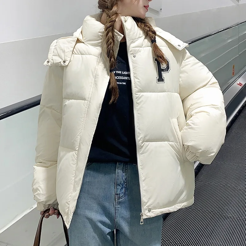 

2023 New Women Down Cotton Coat Winter Jacket Female Short-length Loose Parkas Hooded Thicken Outwear Hong Kong Style Overcoat