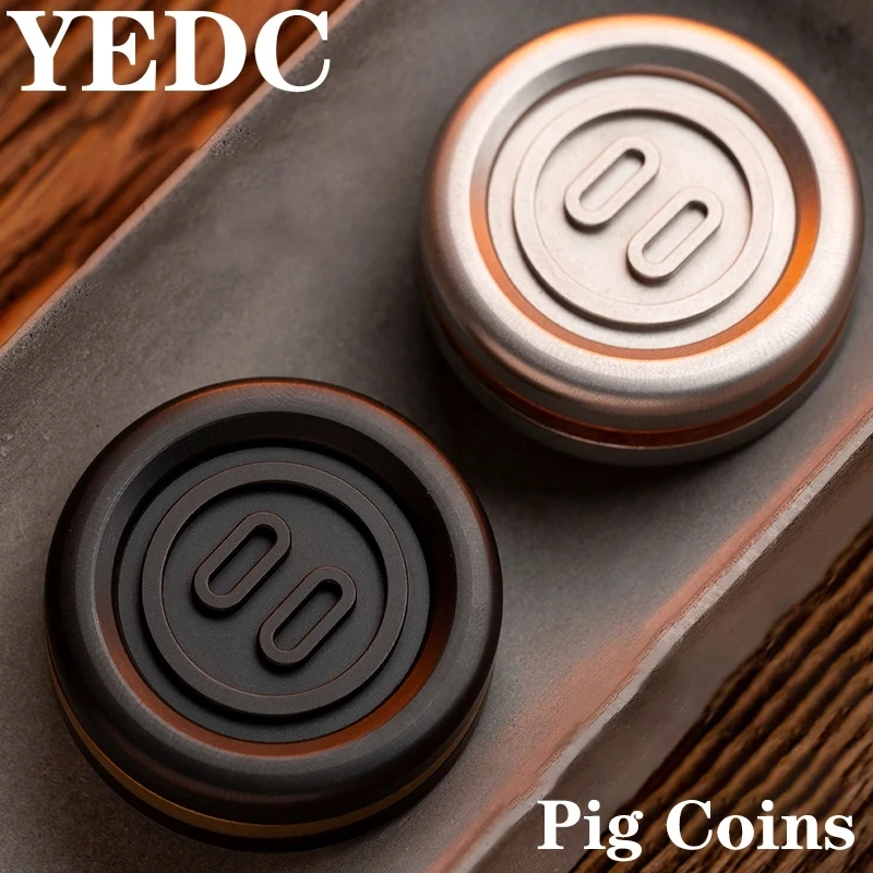 

YEDC Pig Coins Haptic Coin&Ratchet Metal Magnetic Decompression Push Slider EDC Fingertip Gyro Fidget Slider Adults Gifts