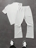 Men's Trendy Two Piece Fashion Hip Hop STRONG Letter Printed Crew Neck T-Shirt and Trousers Set Hip Hop Wear  Men's Clothing 2