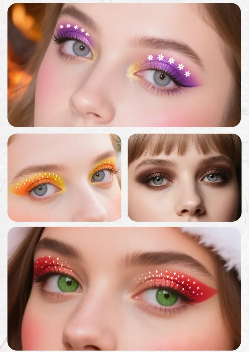 esempi trucco occhi con stickers ombretto viola arancio marrone e rosso