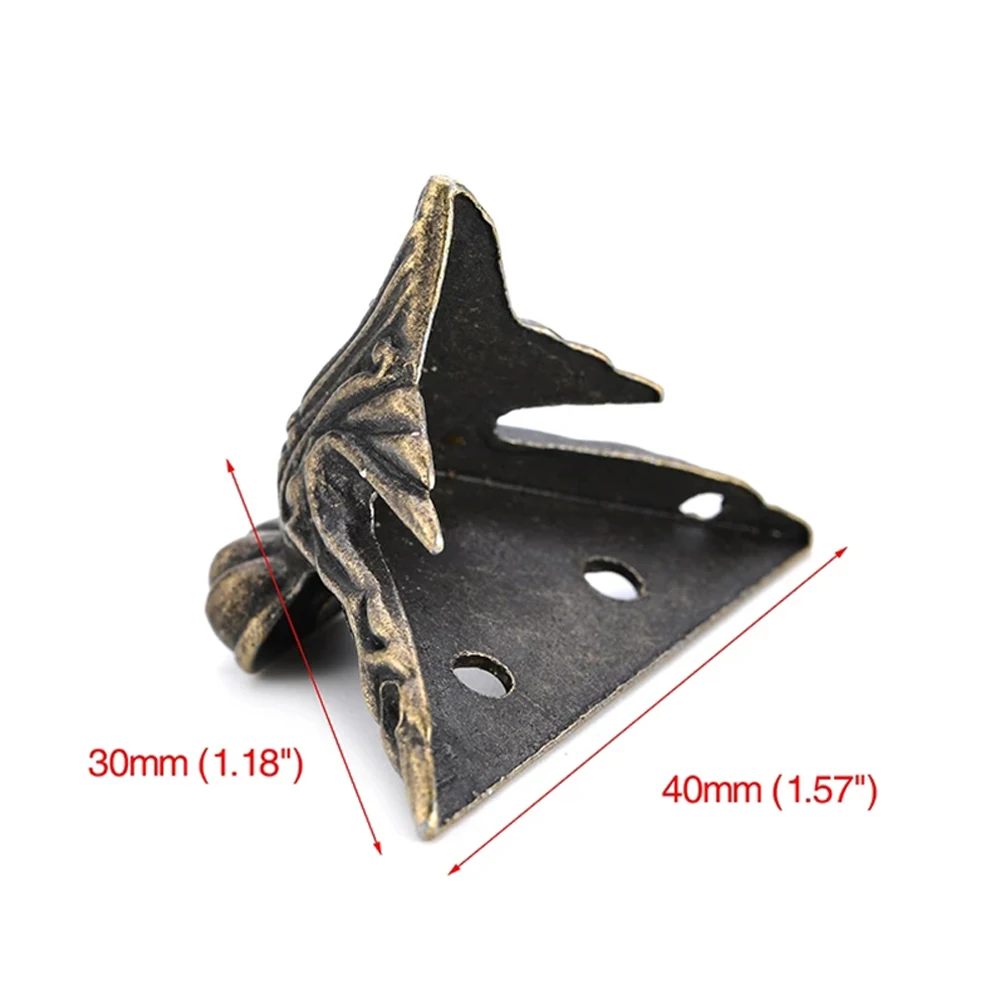 4 Pcs Antique Corner Protector Brass Jewelry Chest Wood Box Cabinet Decorative Feet Leg Corner Bracket Furniture Hardware images - 6