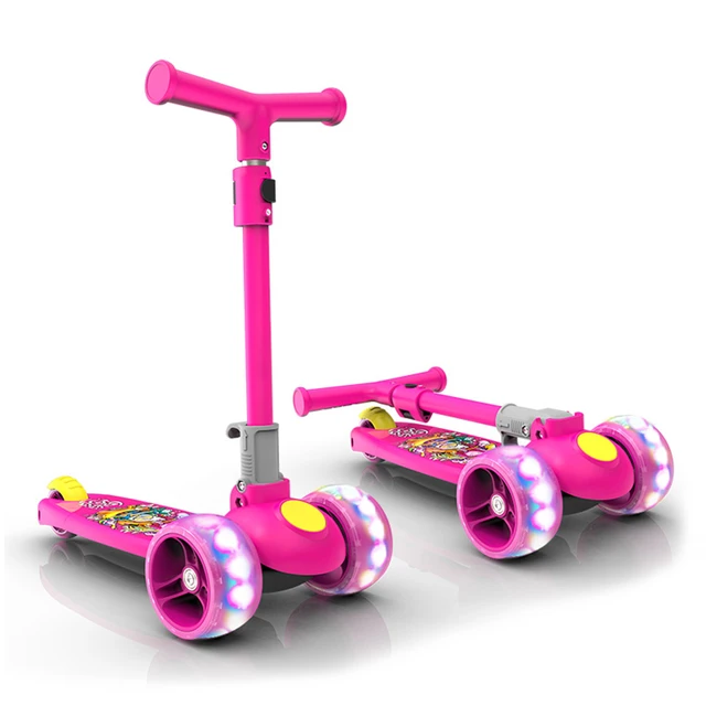 Patinete de pie plegable para niños, patinete de 3 ruedas, LED brillante,  bicicleta de equilibrio, altura ajustable - AliExpress