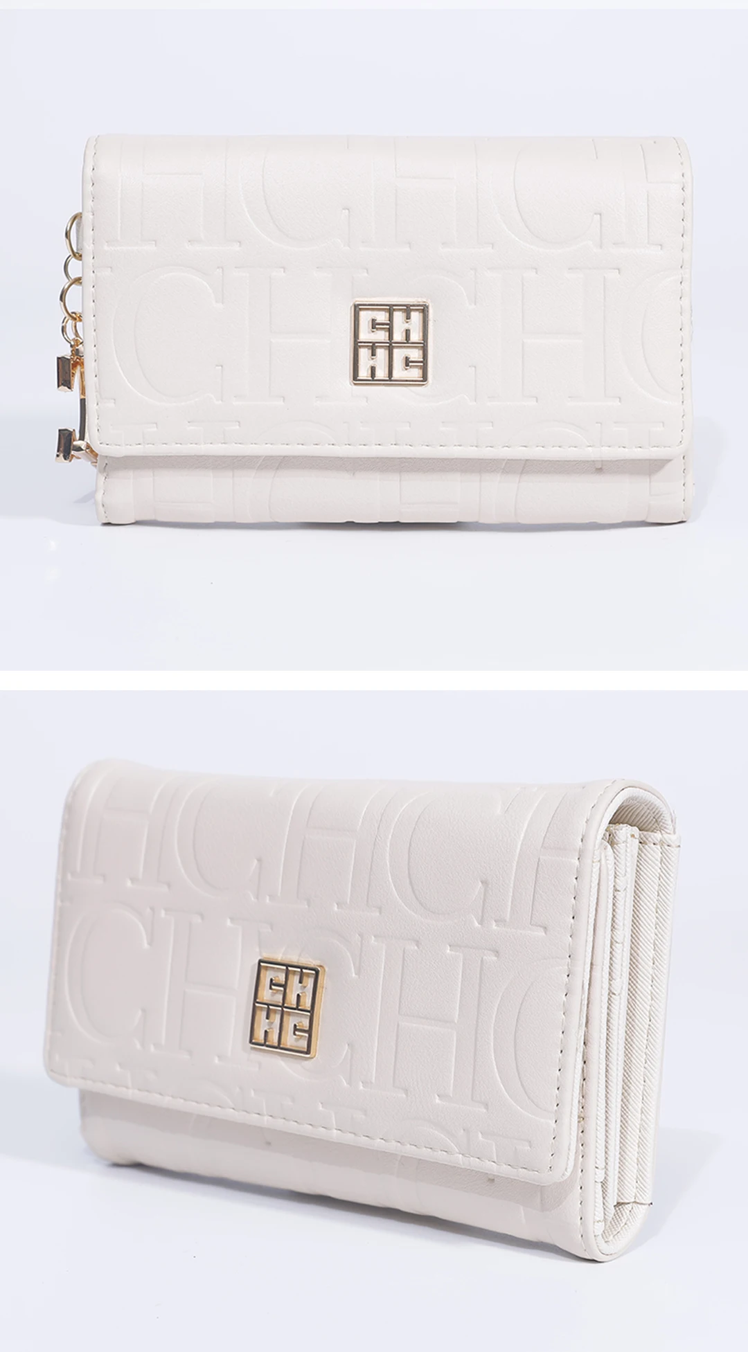 CH Damen-Geldbörse mit geprägtem Schriftzug, eleganter Kartenhalter mit Klappe, Münzbörse mit Schlüsselanhänger, modische Clutch-Geldbörse für den täglichen Gebrauch – Detail 6