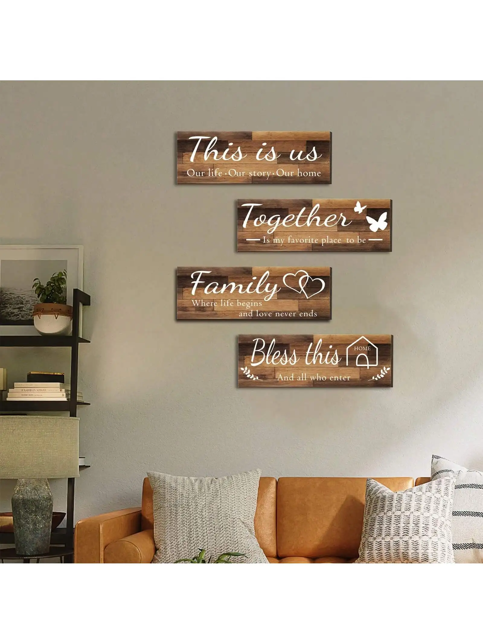 4Pcs Wood Wall Signs Rustic Decor Wooden Farmhouse Sign Wall Art Decoration for Living Room Bedroom Home Decor Accessories Gift