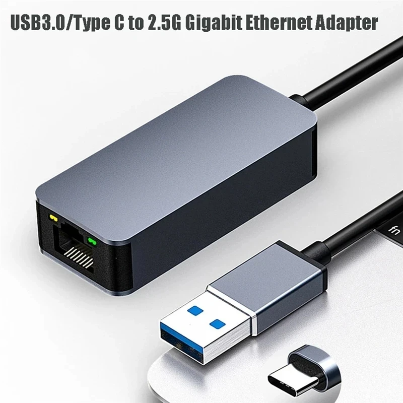 Adaptateur filaire 2500Mbps USB Type-C Ethernet vers RJ45 2.5G USB 3.0, convertisseur réseau Lan, hub pour Windows 7/8/10, pour PC portable