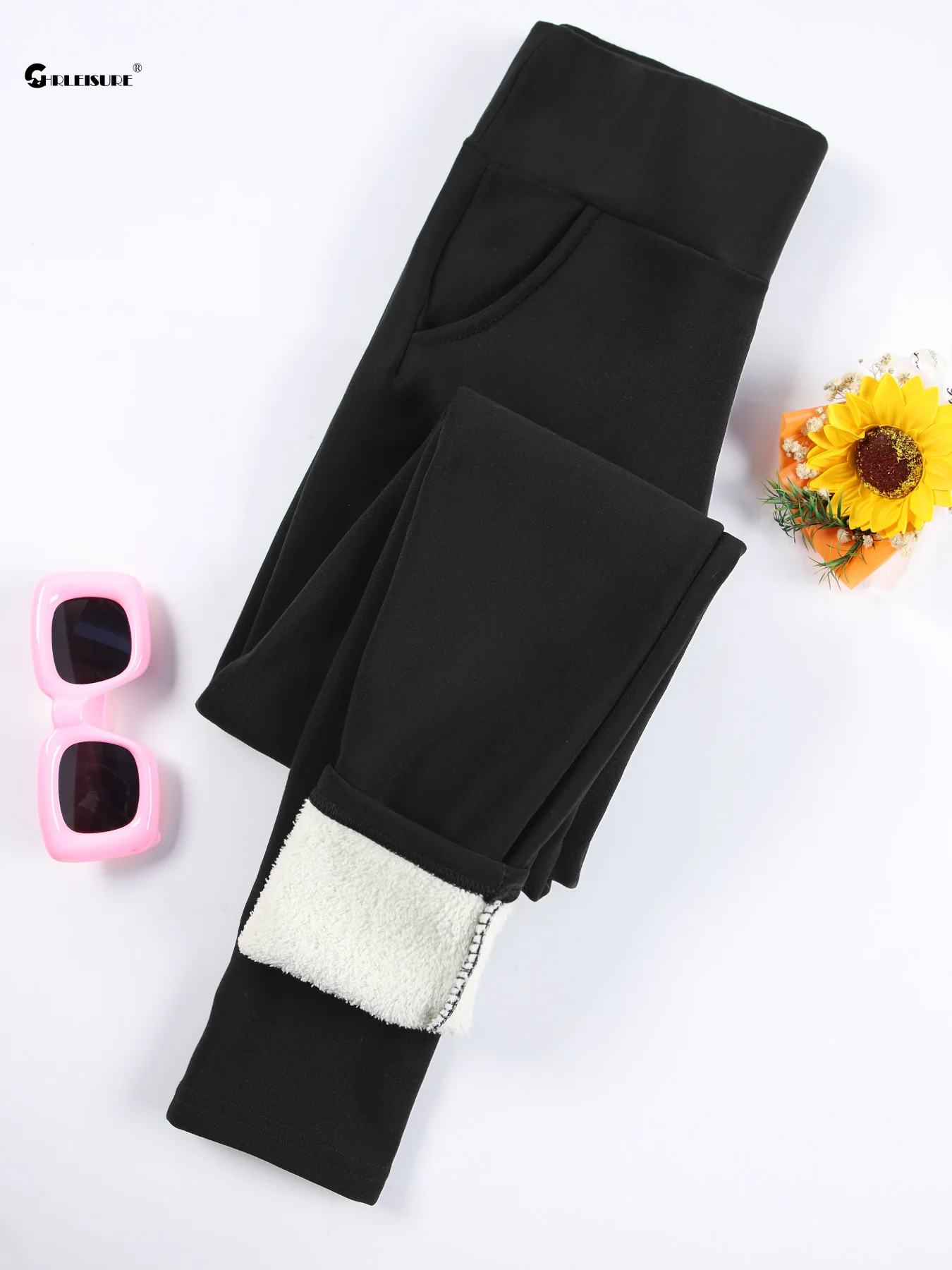 1/2 PCS Women Warm Leggings with Pockets Velvet Solid Color Tights Stretch Skinny Seamless Prevent Cold Leggings 6
