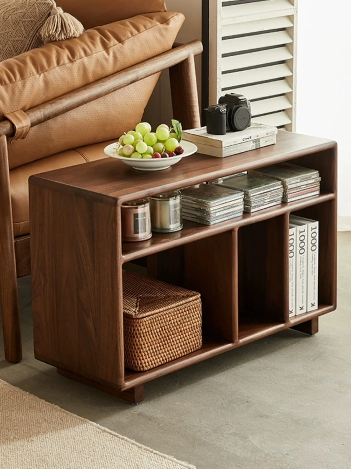 

North American Black Walnut Wooden Sofa Corner Table Nordic Simple Solid Wood Side Cabinet Modern Living Room Locker