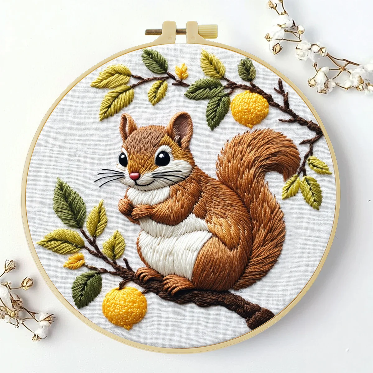 1 Stück 20X20CM/15X15CM 7,87/6,3 Zoll Stickerei-Starter-Kit DIY-Kit Heimdekoration, Eichhörnchen, Stickerei-Set