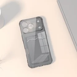 Clear Silicone Card Holder Case with Air Protection Cover for iPhone 18 (GRAY)
