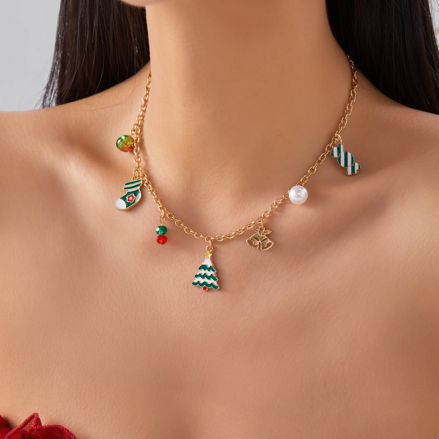 Bezaubernde Schneemann Santa Elch Baum Legierung Halskette für Frauen Charmante Schneemann Elch Motive Legierung Halskette Freundschaft Schmuck Geschenke – Detail 4